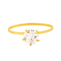 Anel de ouro 18k solitário com pedra de zircônia 6mm
