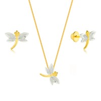 Conjunto colar e brinco de ouro 18k libélula