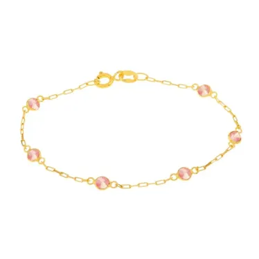 Pulseira de ouro 18k infantil com pedras zircônia rosa video