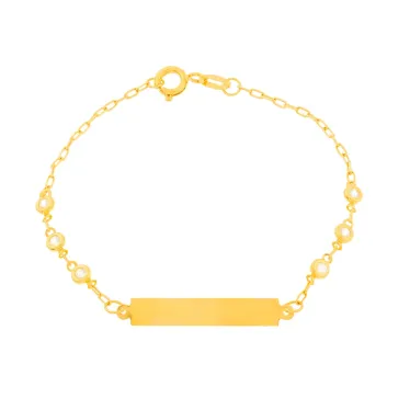 Pulseira De Ouro 18k Infantil Com placa para nome e pedras brancas