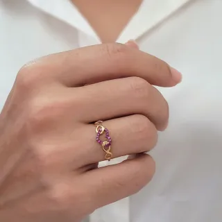 Anel de ouro 18k infinito e coração vermelha