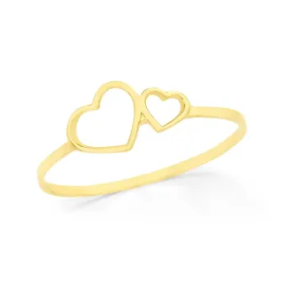 Anel de ouro 18k coração duplo