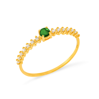 Anel de esmeralda e diamantes de ouro 18k solitário