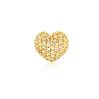Pingente de ouro 18k gota coração cravação de 72 zircônias 1,25mm