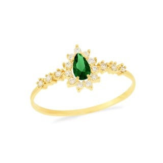 Anel de esmeralda ouro 18k gota