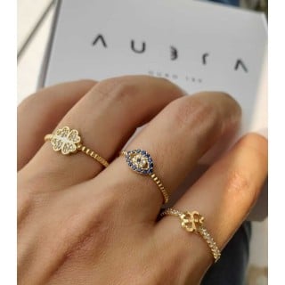 Anel de ouro 18k bolinhas e olho grego
