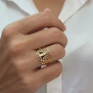 Anel Nossa Senhora de ouro 18k rendado