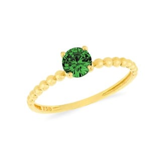 Anel pedra verde solitário ouro 18k bolinhas