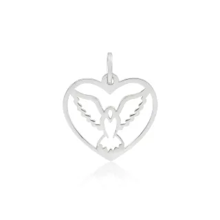 Pingente de ouro branco 18k coração com Espírito Santo