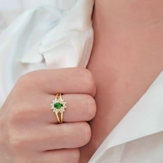 Anel de esmeralda e diamante ouro 18k drop