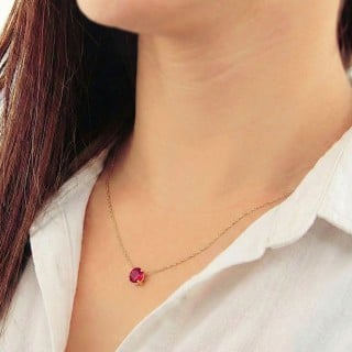 Pingente de ouro 18k ponto de luz com zircônia Vermelho