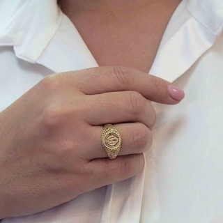 Anel São Bento de ouro 18k aro rendado