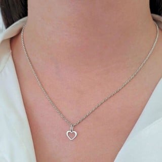 Pingente de ouro branco 18k 1 coração vazado