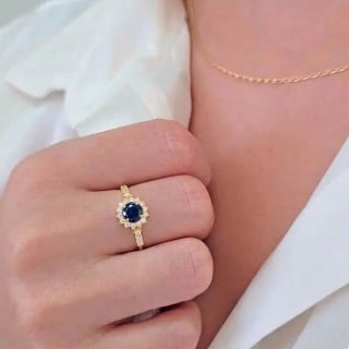 Anel com pedra azul de ouro 18k Versailles I