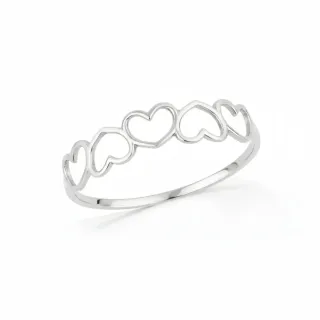 Anel de ouro branco 18k coração delicado fino