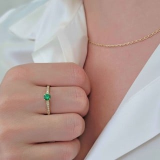 Anel de esmeralda e moissanite ouro 18k solitário/noivado