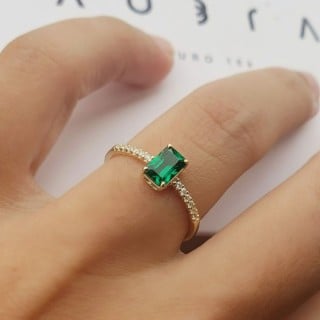 Anel de formatura ouro 18k pedra verde retangular