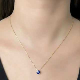 Colar ponto de luz ouro 18k 45cm pedra Azul escuro