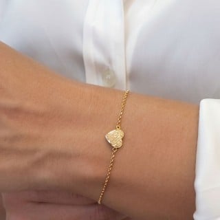 Pulseira de ouro 18k feminina coração diamantado
