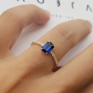 Anel de formatura ouro 18k pedra azul retangular
