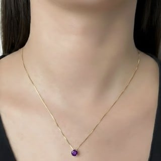 Colar ponto de luz ouro 18k 45cm pedra Roxa