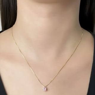 Pingente de ouro 18k ponto de luz com zircônia cor rosa
