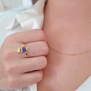 Anel filho menino de ouro 18k azul articulado
