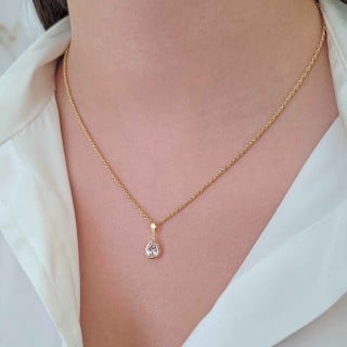 Pingente de ouro 18k gota toda em ouro com pedra de zircônia