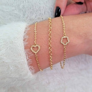 Pulseira De Ouro Feminina Com Coração Cravejada De Zircônias