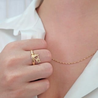 Anel de ouro 18k com pingente de menino / filho