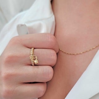 Anel de ouro 18k com filha aparador / meia aliança