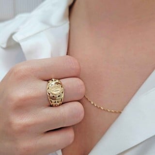 Anel de ouro 18k Nossa Senhora das Graças com face vazada