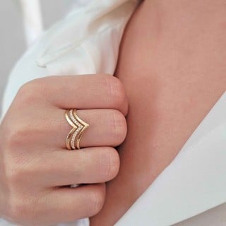Anel de ouro 18k feminino triplo cravejado