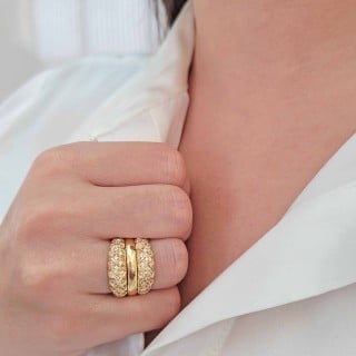 Anel de ouro 18k aparador com pedras de zircônia modelo banana par