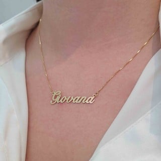 Gargantilha de ouro 18k com nome escrito personalizado 7 letras