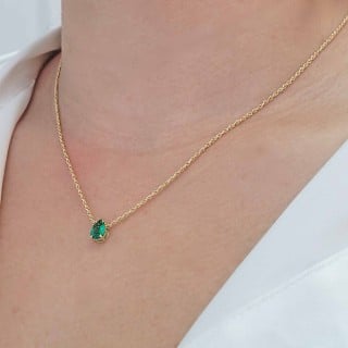 Pingente de ouro gota 18k pedra verde