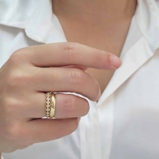 Meia aliança de ouro 18k face vazada vision 