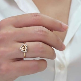 Anel de ouro coração 18k I Love U