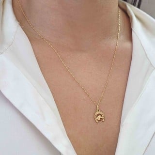 Pingente de ouro 18k ferradura com cavalo