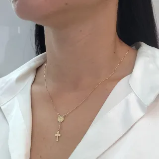 Corrente de ouro 18k São Bento e Cruz feminina