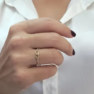 Anel meia aliança de ouro 18k coração duo