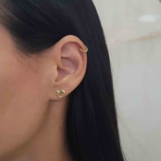 Brinco de ouro 18k coração rendado 