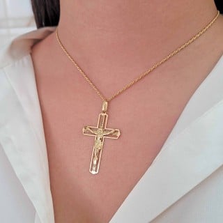 Pingente crucifixo de ouro 18k Jesus grande