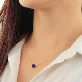 Pingente de ouro 18k ponto de luz zircônia Azul