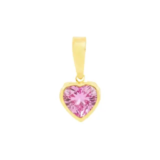 Pingente de ouro 18k coração zircônia 6mm rosa