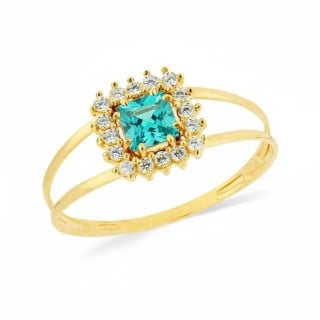 Anel quadrado de ouro 18k pedra verde água