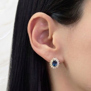 Brinco de ouro 18k Topázio e Moissanite Azul profundo