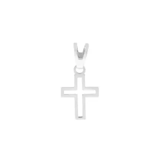 Pingente de ouro 18k branco cruz vazada 