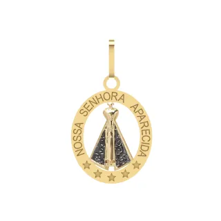 Pingente Nossa Senhora Aparecida de ouro 18k 5 estrelas