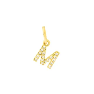 Pingente letra M de ouro 18k com pedras